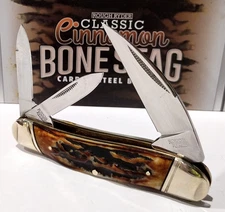 Rough Ryder Brown Cinnamon Stag Bone Carbon Steel 3 Blade Swayback Pocket Knife