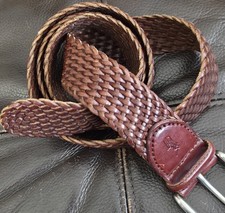 Polo Ralph Lauren Brown Woven Leather Belt Sz 44 Silver Solid Brass Buckle.