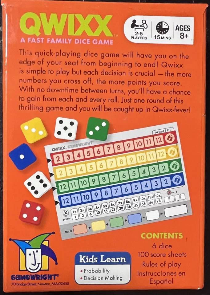 Qwixx Dice Game Gamewright 2014 Mensa Select Full Pad of Score Sheets Mint Cond! - Image 2 of 2