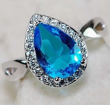 1CT Aquamarine  Topaz 925 Solid Sterling Silver Ring Sz 8 UB2-6