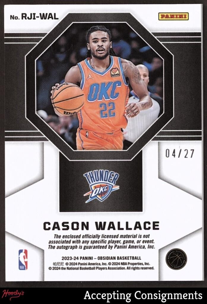 2023-24 Obsidian Rookie Jersey Ink Blue Cason Wallace RPA PATCH AUTO RC 04/27 view 2