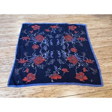 Silk Navy Blue  Red Square Scarf Floral VTG 21  Flowy