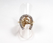 Vintage 1980s 14K Gold 0.25 ctw Diamond Good Luck Horse Horseshoe Ring Sz 5.5