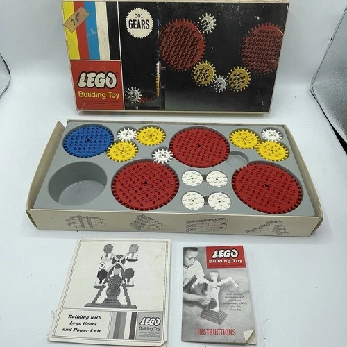 VINTAGE 1966 LEGO BUILDING TOY No 001 GEARS SET IN ORIGINAL BOX Incomplete