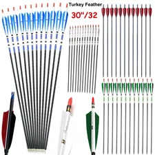 30"/32" Handmade Turkey Feather Carbon Arrows Spine 500 For Recurve Bow Longbow