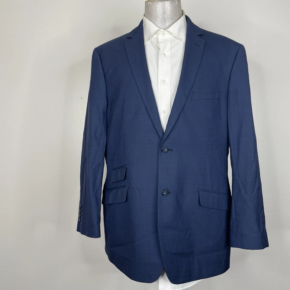Bachrach 2 Piece Suit Mens 44R 38x29 Blue Solid Wool Double Vented Two Buttons - Image 3 of 4
