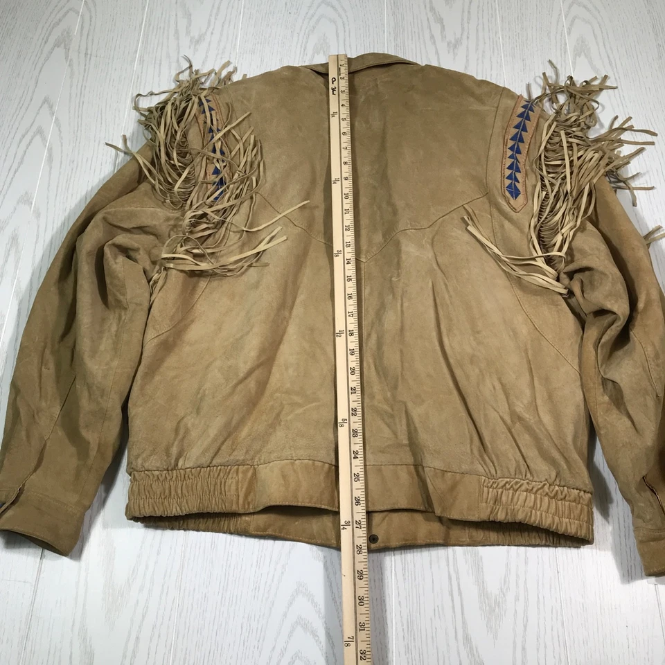 Chaqueta Bomber De Colección Pioneer Wear Piel Buck Hombres L Flecos Cremallera Occidental Foto 3 de 4