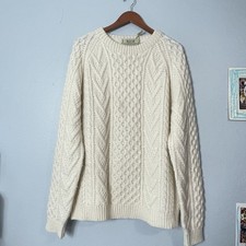 ARAN SWEATER MARKET Hand Knit Mens XL Sweater Ireland White Cable
