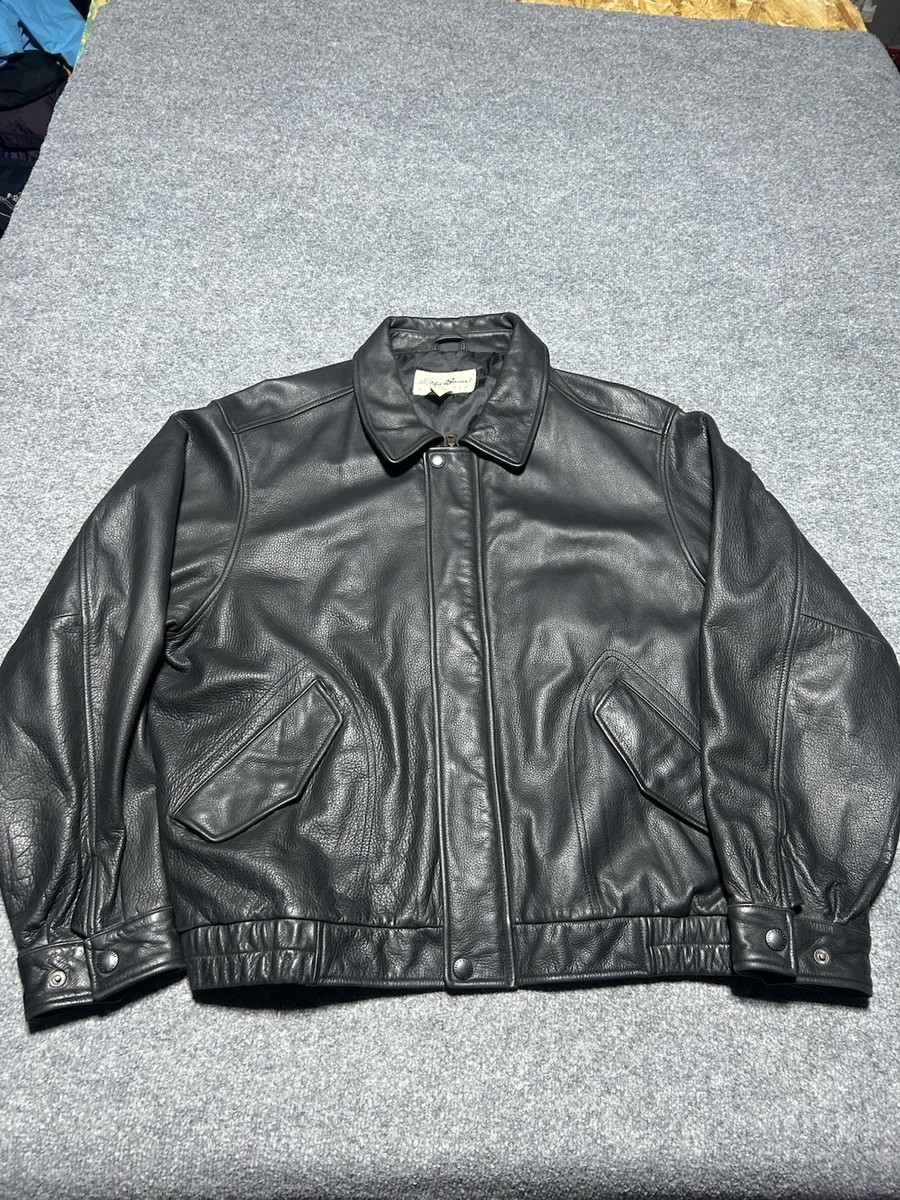 vintage EDDIE BAUER leather jacket XL Black BOMBER mad max