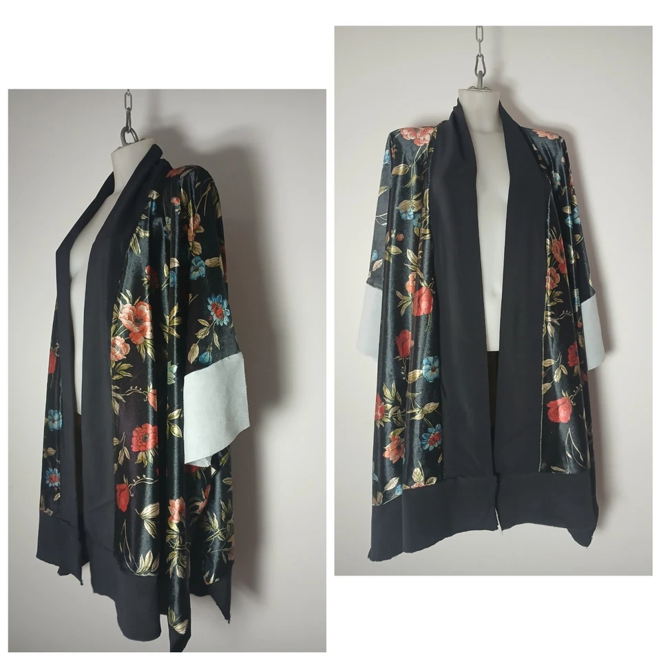 NEW RARE HANDMADE KIMONO JACKET BESPOKE FRENCH FLORAL VELVET DESIGN ONE SIZE - Image 3 of 4