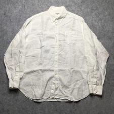 J. Peterman Shirt Mens XL Linen Button Down Long Sleeve Made Portugal Stains