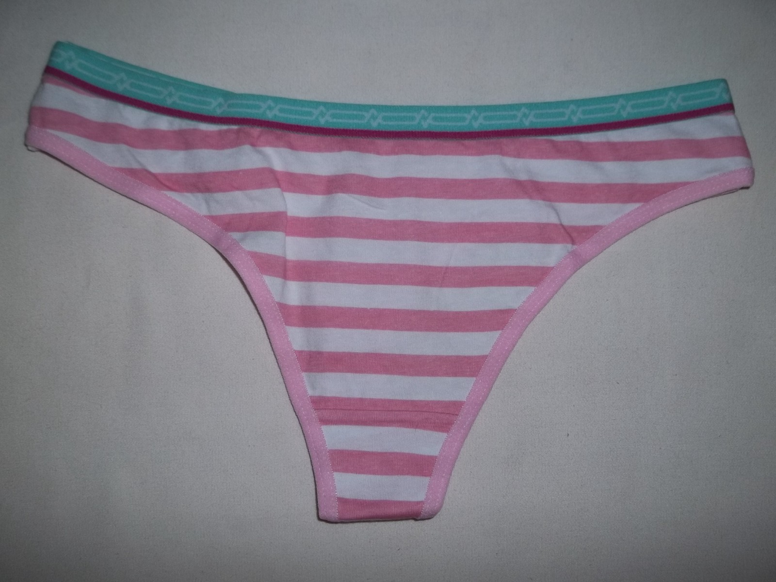 Girls 10-12 contrast waist striped cotton thong panties pink & white nwot tween