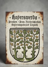 Hoyerswerda Schlesien Preu&szlig;en Stadt Wappen Vintage Retro Schild Alu Druck