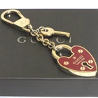 Auth Gucci Heart Key Motif Key Ring Bag Charm Red Goldtone Metal Made Italy in B