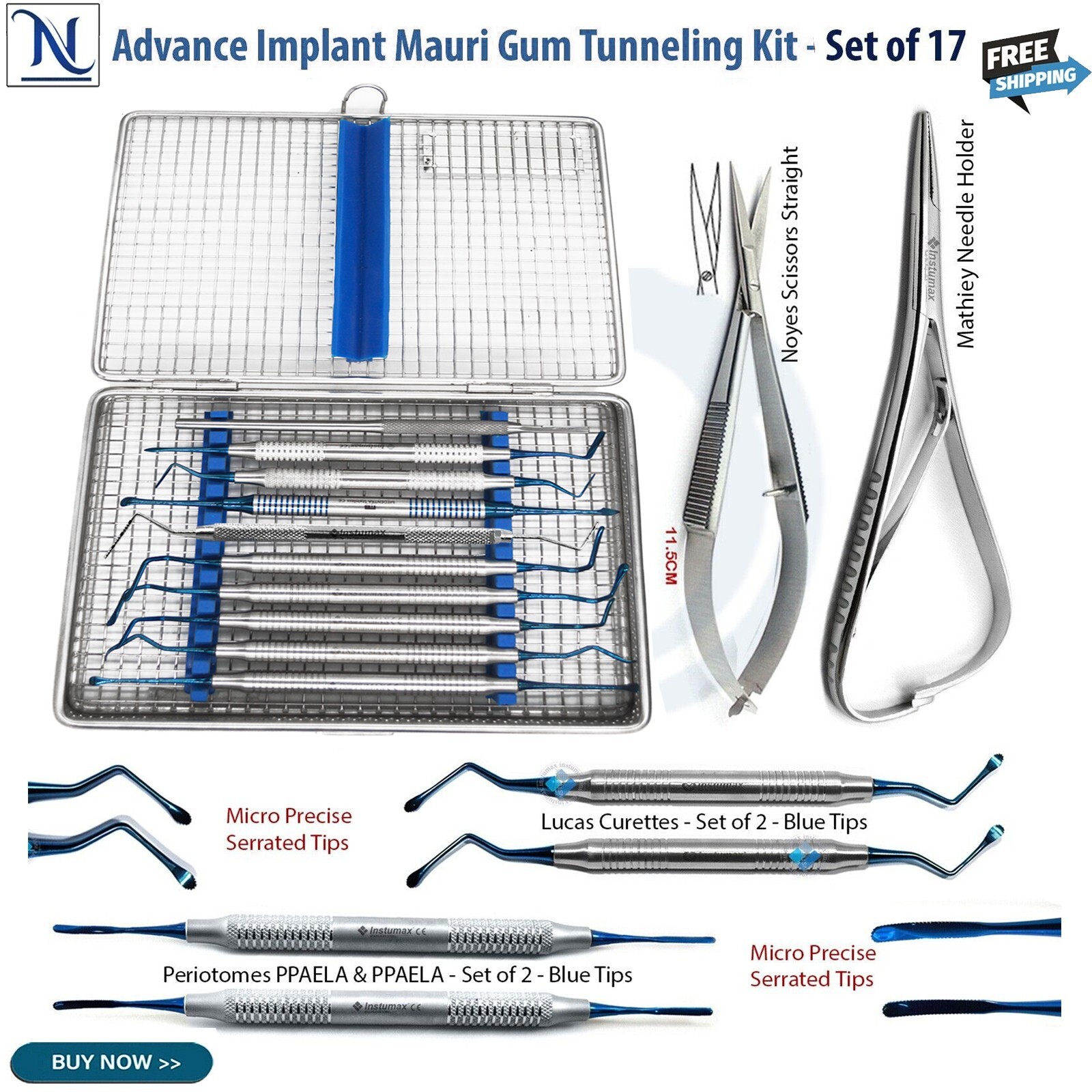 Kit de túnel dental Mauri cirugía periodontal de encías cuchillos de periotoma kit