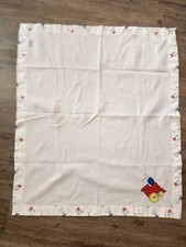 Vintage Quiltex White Baby Blanket Embroidered Train Trim USA Red Blue 3