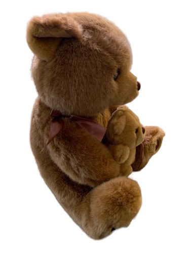 Peluche mamma orso con cucciolo 14" posizione seduta alta marrone morbido di diamante - Foto 5 di 7