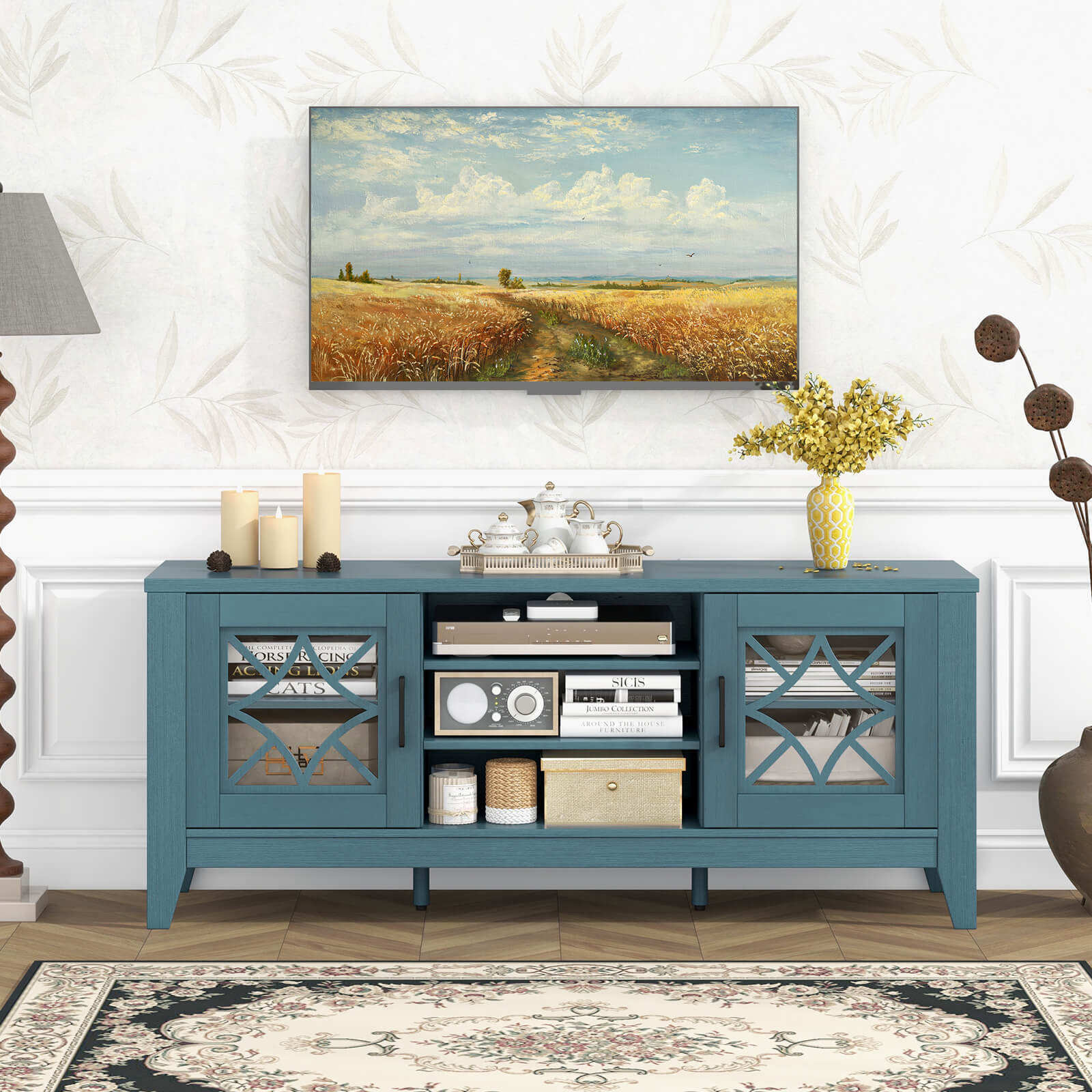 Costway Teal Blue TV Stand for TVs Up to 65"