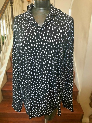 Forever 21 Men's Black/White Polka Dot Long Sleeve Shirt Chest Pocket NWT Medium