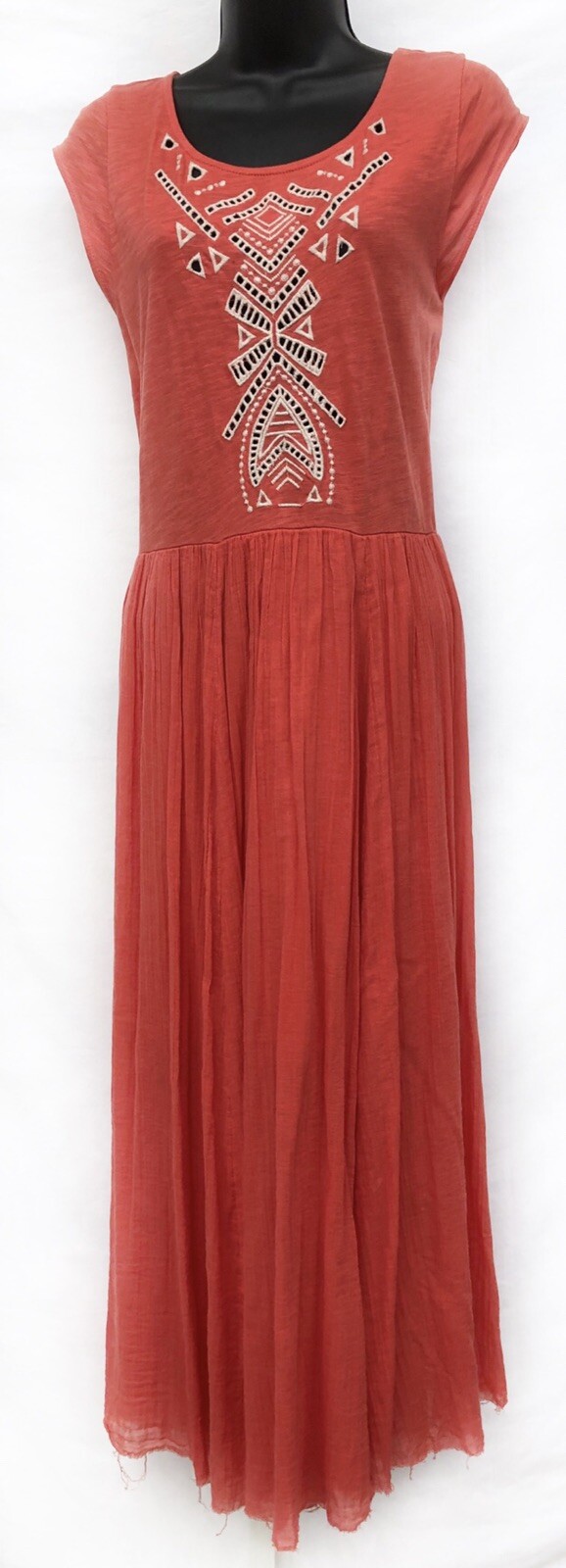 Free People Sz M Maxi Dress orange BOHO Tribal Aztec Cotton Gauze Skirt Eyelet Free People Sz M Maxi Dress orange BOHO Tribal Aztec Cotton Gauze Skirt Eyelet