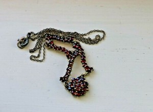 Authentic Bohemian GARNET Cluster Gold Plated Silver Floral Necklace-Hallmarks