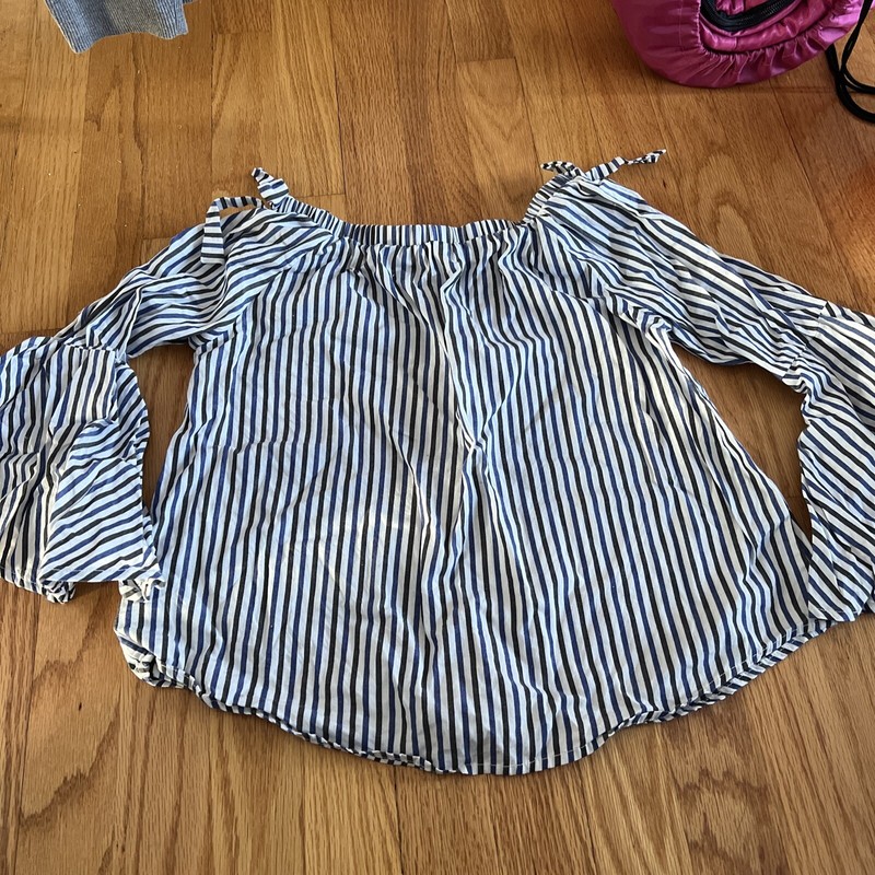 EUC Girls Habitual Girl Brand Size 10 Off The Shoulder Black Blue Stripe Shirt