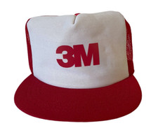 Vintage 3M Mesh Back Trucker Hat Snapback Red White Ball Cap Made in USA