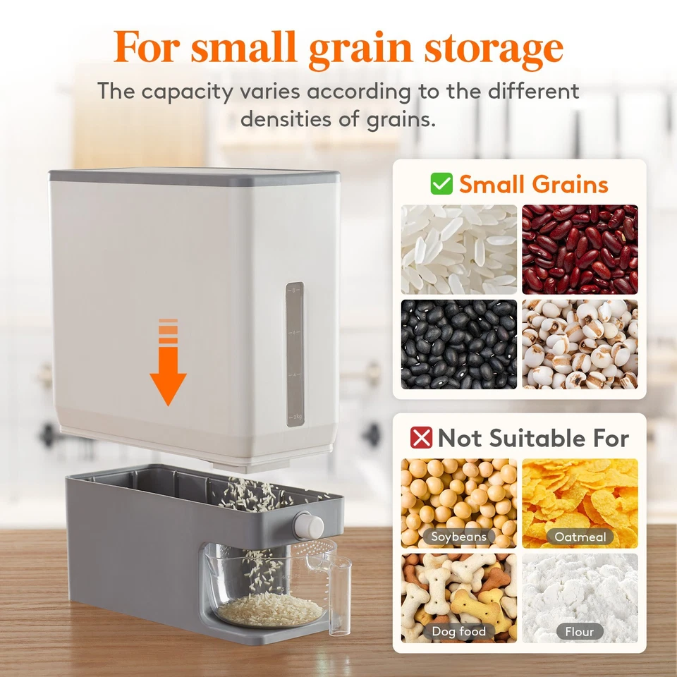 Dispensador de arroz Lifewit 25 libras, contenedor de almacenamiento de arroz sellado a prueba de humedad Foto 3 de 4