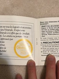 Popeye Original Nintendo NES Manual Manual Folleto de Instrucciones Solo - Versi&oacute;n Canadiense