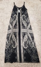 Express Dress Size Medium Long Sheer Overlay Lined Black Tan Floral Polyester