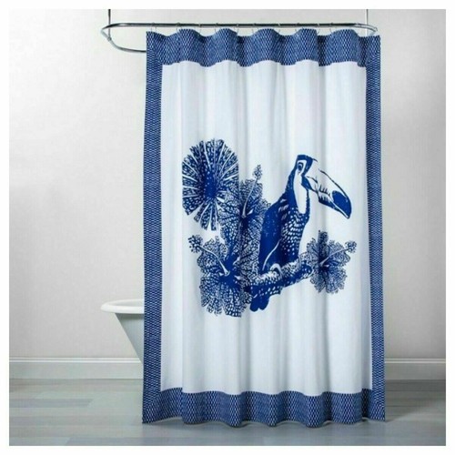 OPALHOUSE Toucan Shower Curtain Blue White 72"x72" COTTON NEW BIRDS