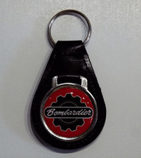 Reproduction Vintage Bombardier Snowmobile Gear Logo Leather Keychain 057 