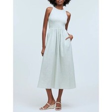 Madewell The Melody Smocked Midi Dress boho beachy green pistachio sz S