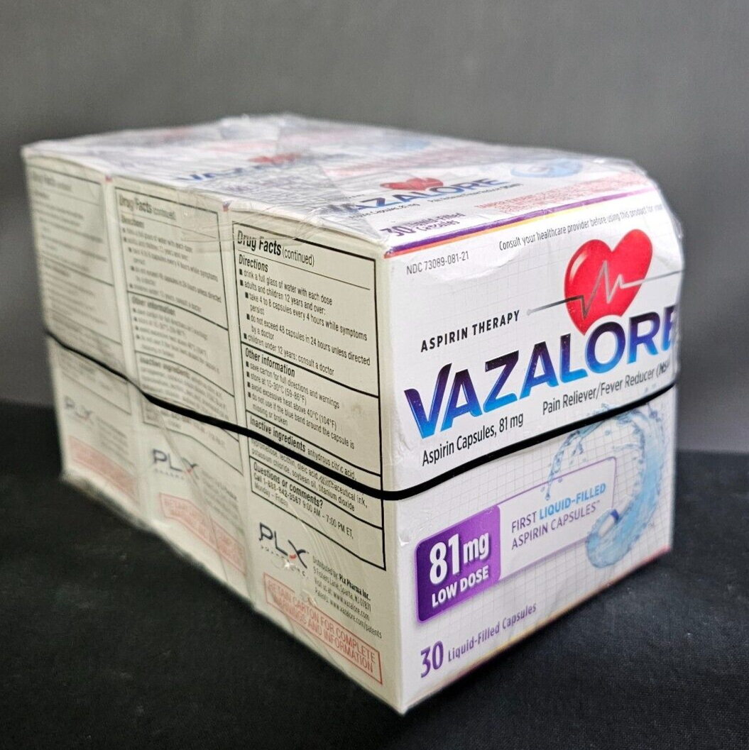 3 Pk Vazalore Aspirin Capsules 81mg Low Dose 30 LiquidFilled Capsules