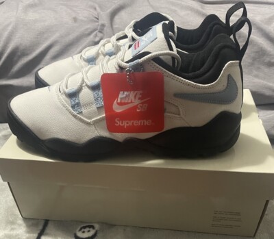 Supreme Nike SB FQ3000-100 Darwin Low White Sail Boarder Blue Black men's 11