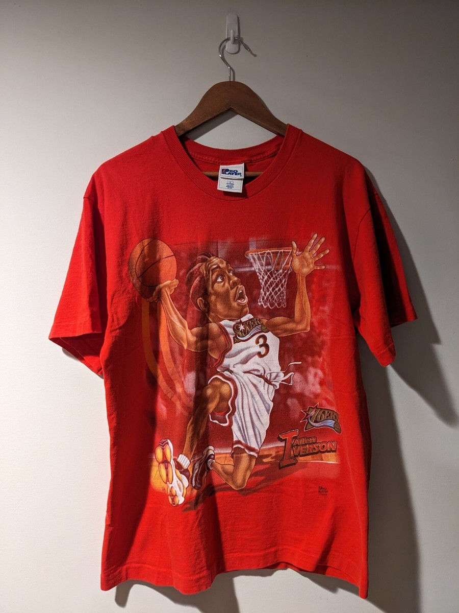 Vintage 90s Allen Iverson Caricature NBA Basketball Pro Player Red 