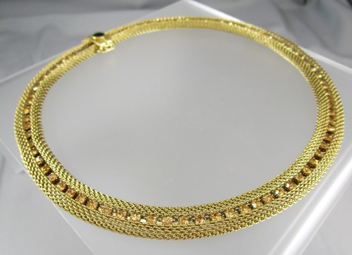 MONET Mesh Gold Tone Collar Topaz Color Rhinestones Fashion Necklace 9001