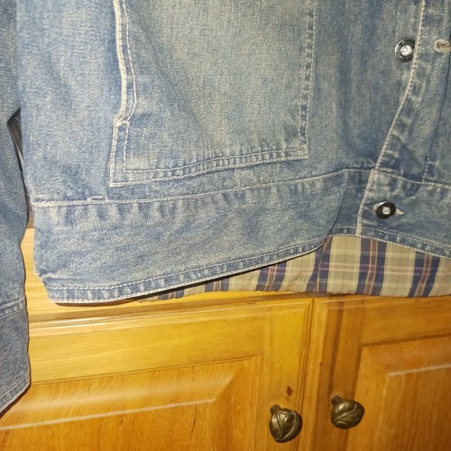 Plugg Vintage Denim Jean Jacket Plaid Lining goth men pockets Made in Russia XL - Picture 5 of 18