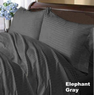 Best Bedding Collection 1000 TC Egyptian Cotton Gray Striped Select Item&Size