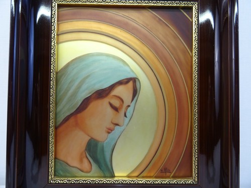 TABLEAU VIERGE MARIE PEINTURE FIXE SOUS VERRE P ALIX VIRGIN PAINTING VERGINE - Picture 3 of 8