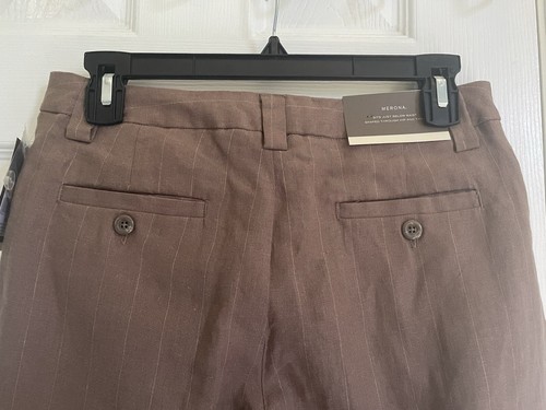 NWT Women Linen Pants Slacks Size 4 Mocha Brown Straight Leg Lined Thin Stripes - Picture 2 of 8
