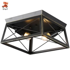 2-Light Ceiling Light Fixture Farmhouse Industrial Flush Mount Matte Black Lamps