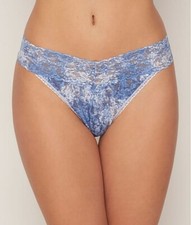 HANKY PANKY DENIM SPLASH ORIGINAL RISE THONG 4A1181 BLUE WHITE, O/S, NWT 25