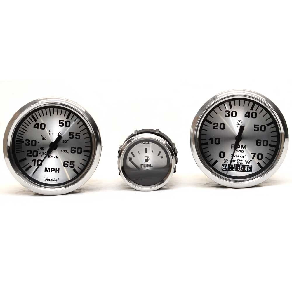 Faria Boat Gauge Set KT0173A | Spun Silver Rinker (3 PC)
