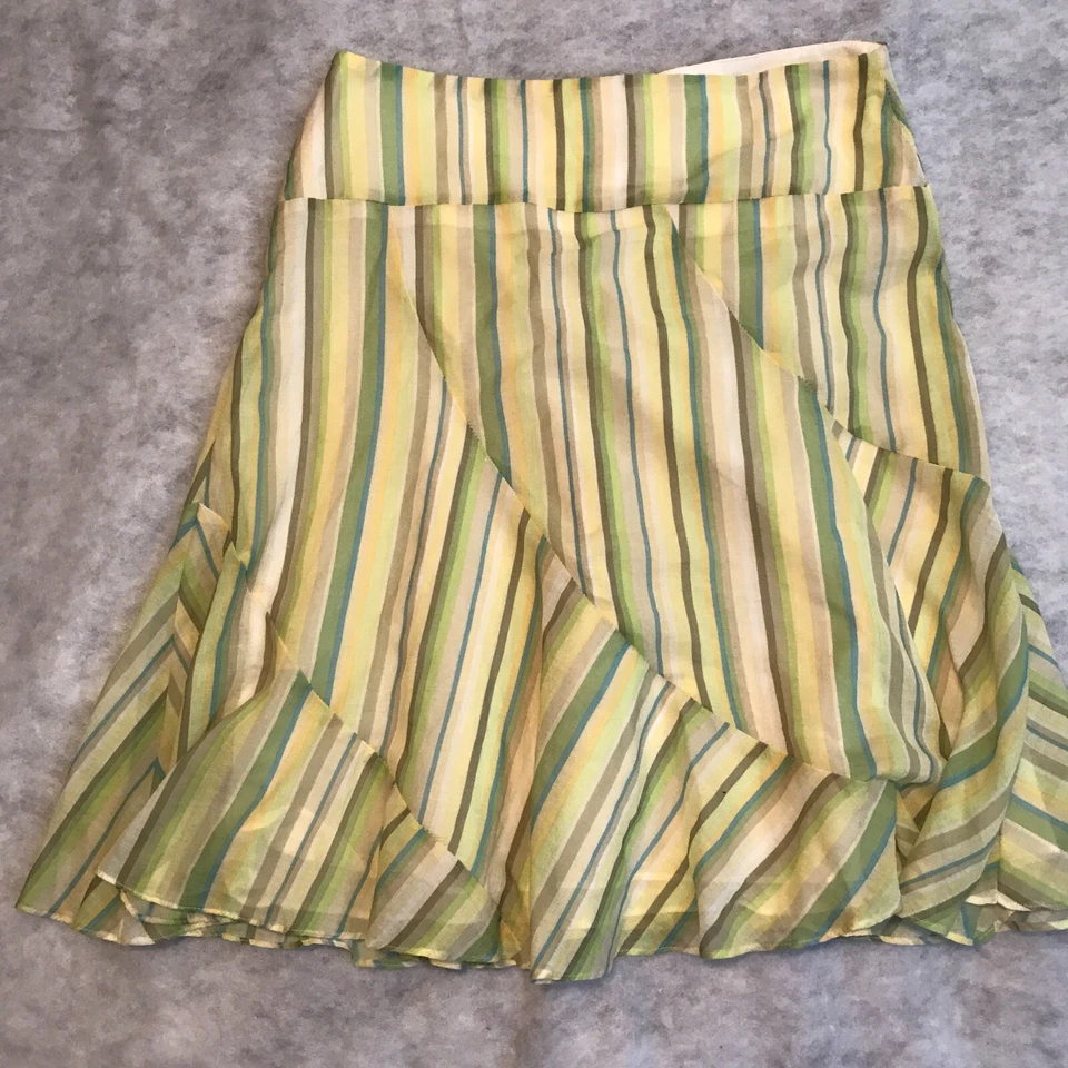 Aqua 裙子中号绿色多色荷叶边小号透明棉波西米亚美国 — 第 2/4 张图片