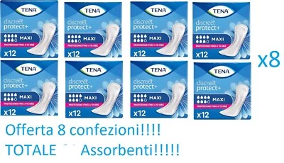 TENA DISCREET MAXI 12 ASSORBENTI SUPER OFFERTA 8 CONFEZIONI (8X12) TOT 96 PEZZI - Imagen 1 de 3