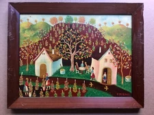 Naif - folk art oil on Masonite Boards by Hungary- Hungarian artist E. Molnar 