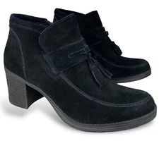 Nine West Boho Tassel Suede Leather Ankle Boot Black Loafer Moccasin Bootie 10M