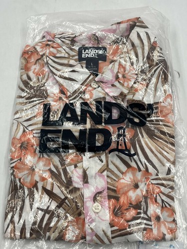 LANDS' END 517124 WOMEN'S LARGE WHITE TROPIC PATTERNED LINEN SHIRT - 第 1/2 張圖片