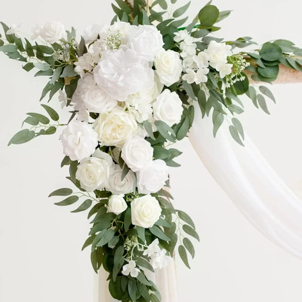Artificial Wedding Arch Flowers Kit - White & Sage Green Floral with Chiffon - Image 4 of 4